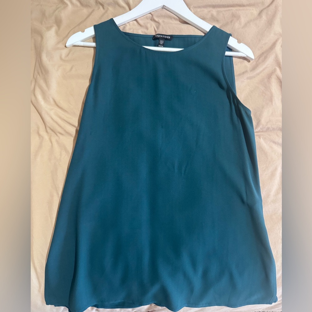 Eileen Fisher Deep Teal Silk Sleeveless Blouse